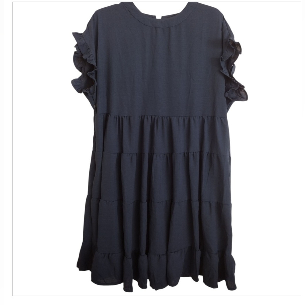 Miholl Navy Blue Tiered Ruffle Sleeve Dress Size XL